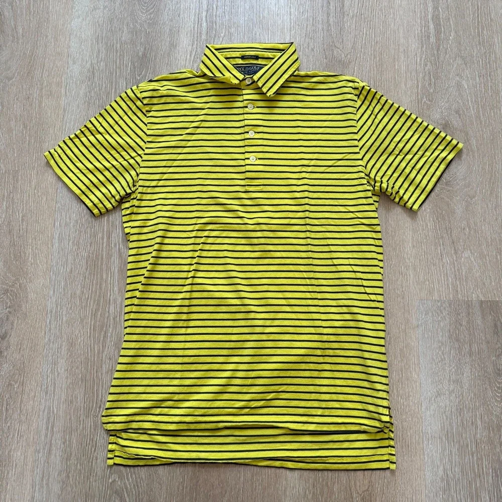 Polo Golf Ralph Lauren Vintage Lisle‎ Men S Yellow Short Sleeve Striped Collar